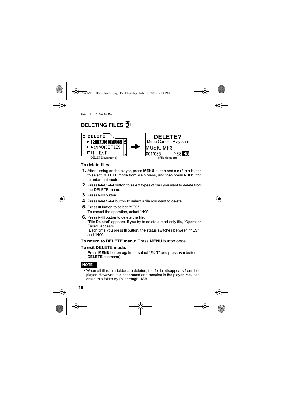 Deleting files | JVC XA-MP51S User Manual | Page 20 / 40