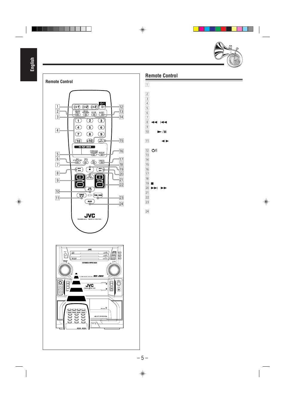 Remote control | JVC COMPACT COMPONENT SYSTEM CA-MXJ900 User Manual | Page 10 / 32