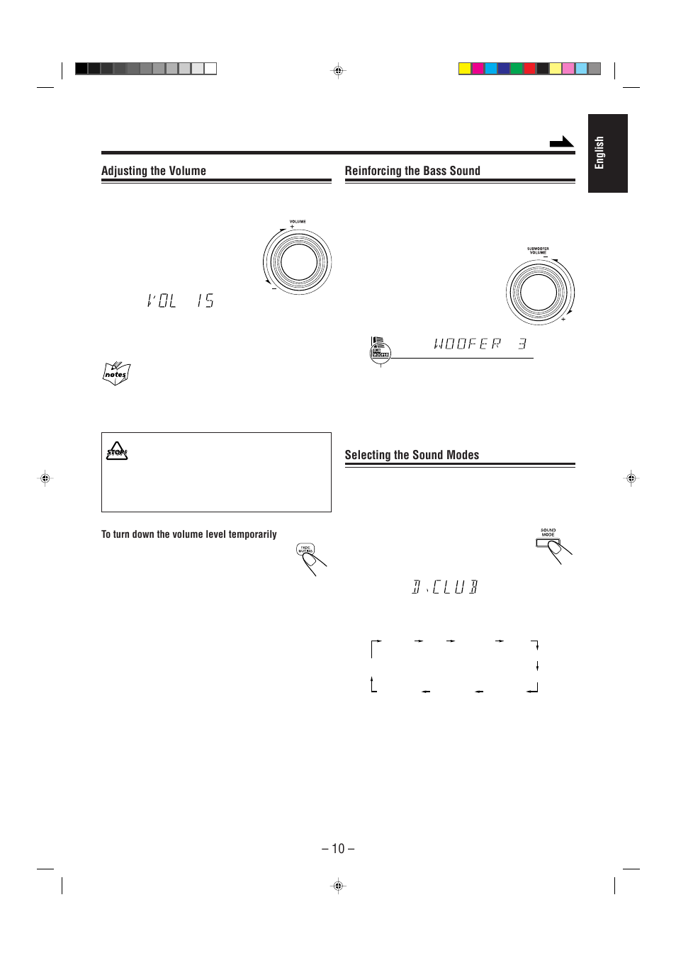 Adjusting the volume, Reinforcing the bass sound, Selecting the sound modes | JVC COMPACT COMPONENT SYSTEM CA-MXJ900 User Manual | Page 15 / 32