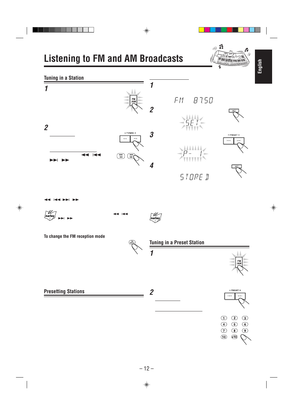 Listening to fm and am broadcasts | JVC COMPACT COMPONENT SYSTEM CA-MXJ900 User Manual | Page 17 / 32