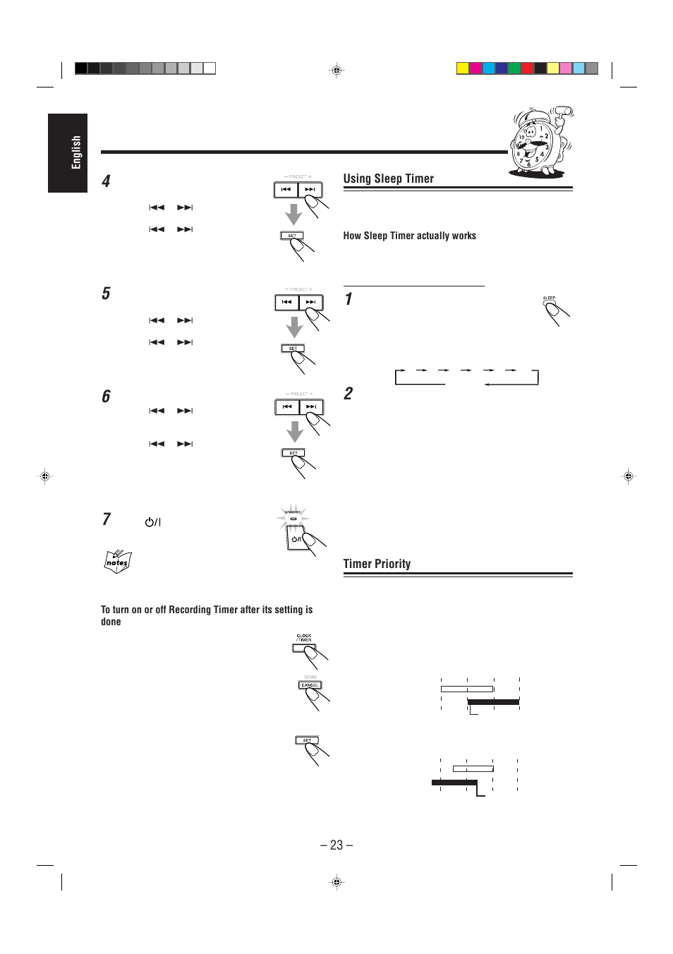 Using sleep timer, Timer priority | JVC COMPACT COMPONENT SYSTEM CA-MXJ900 User Manual | Page 28 / 32