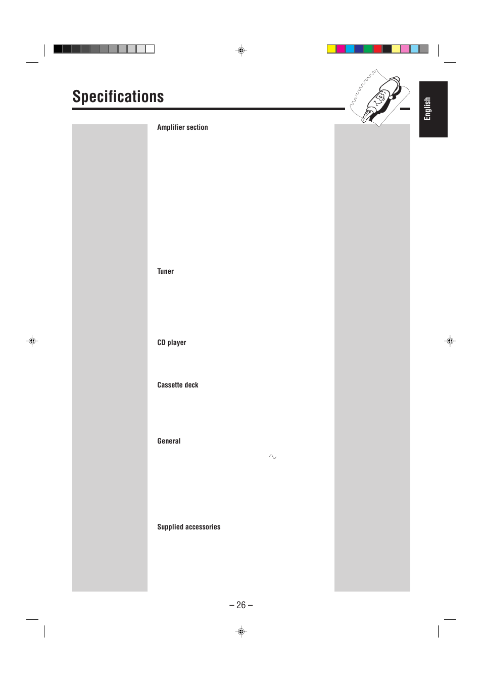 Specifications, English | JVC COMPACT COMPONENT SYSTEM CA-MXJ900 User Manual | Page 31 / 32