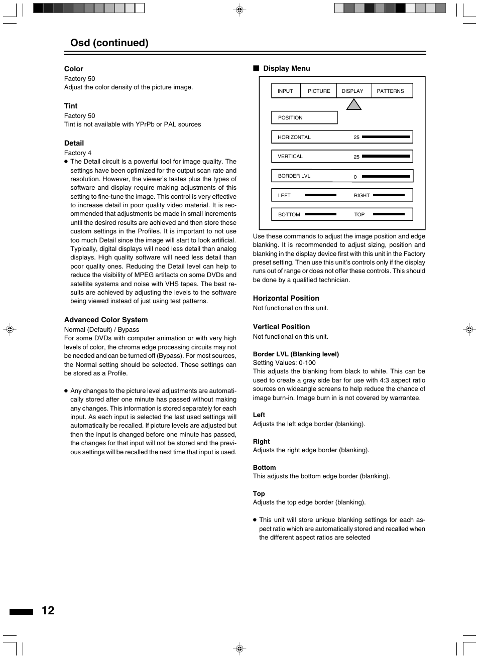 Osd (continued) | JVC LD-HD2KE User Manual | Page 12 / 20