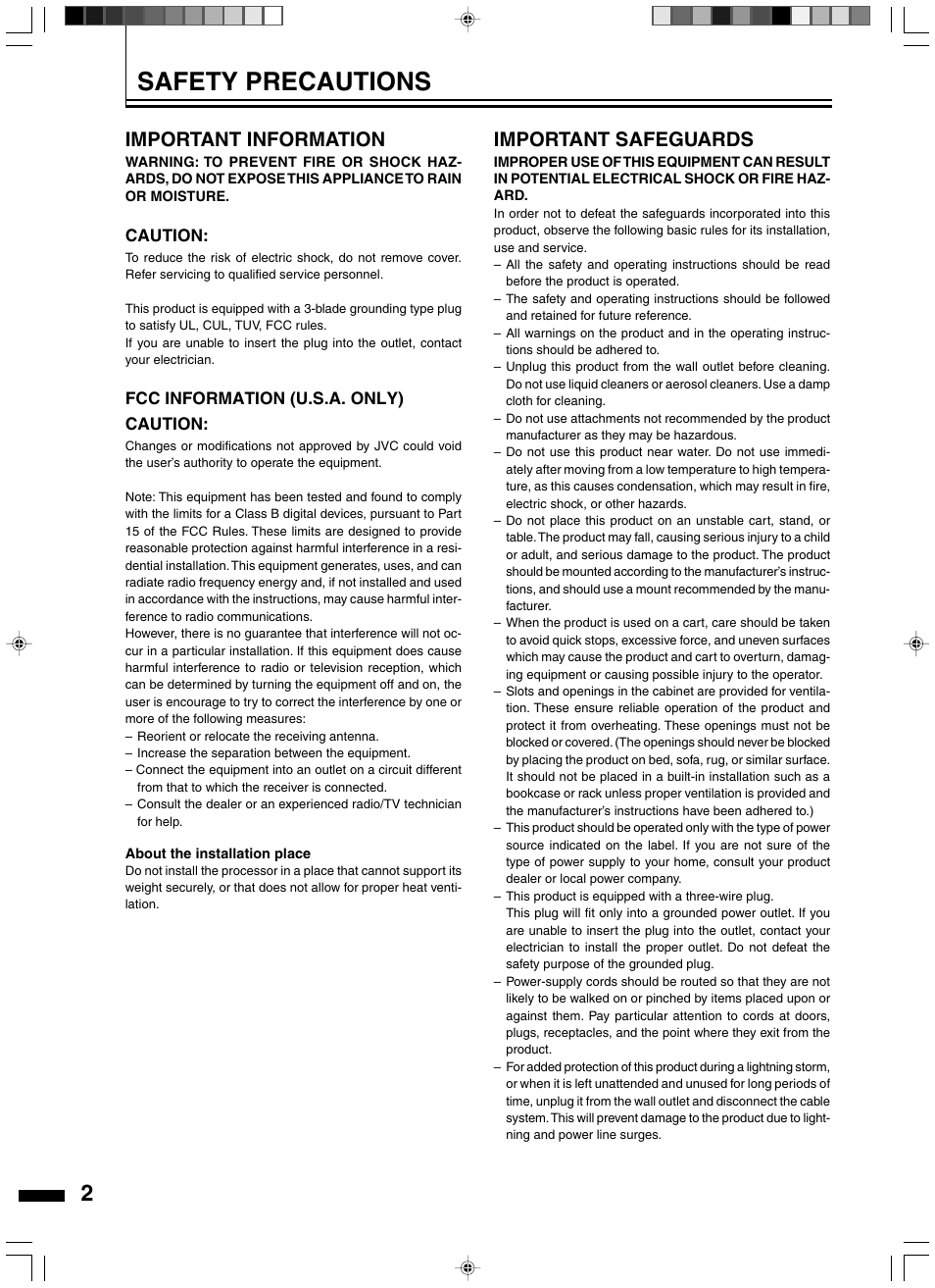 Safety precautions, Important safeguards, Important information | JVC LD-HD2KE User Manual | Page 2 / 20