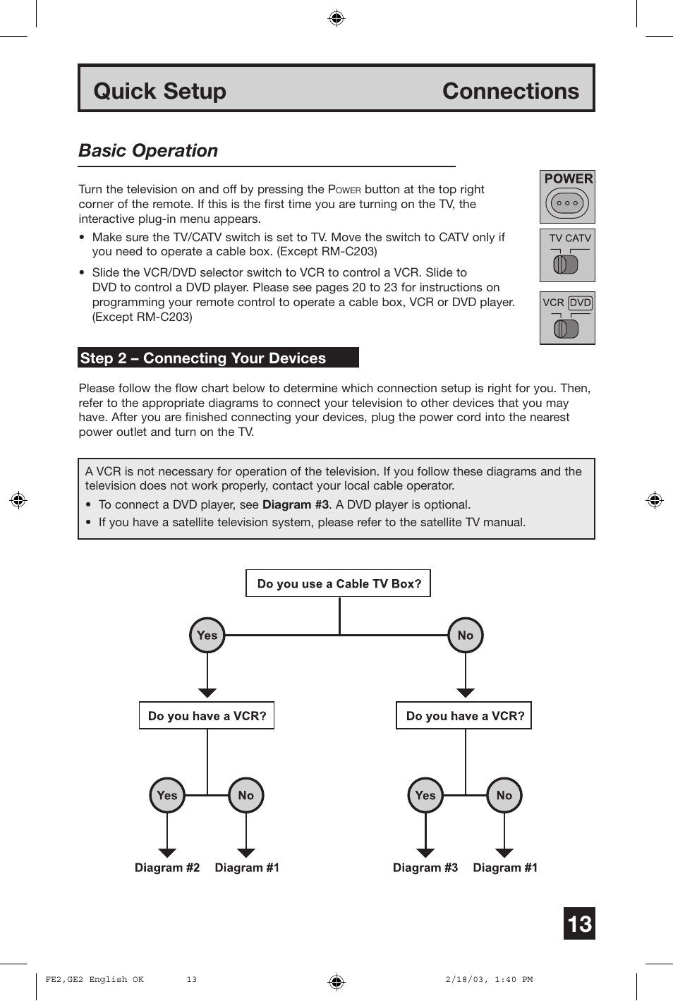 Quick setup connections, Basic operation | JVC AV 27430 User Manual | Page 13 / 52