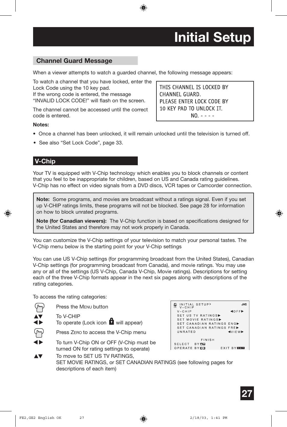 Initial setup | JVC AV 27430 User Manual | Page 27 / 52