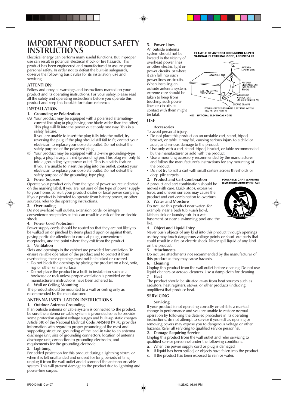 Important product safety instructions | JVC HR-A60U User Manual | Page 2 / 16