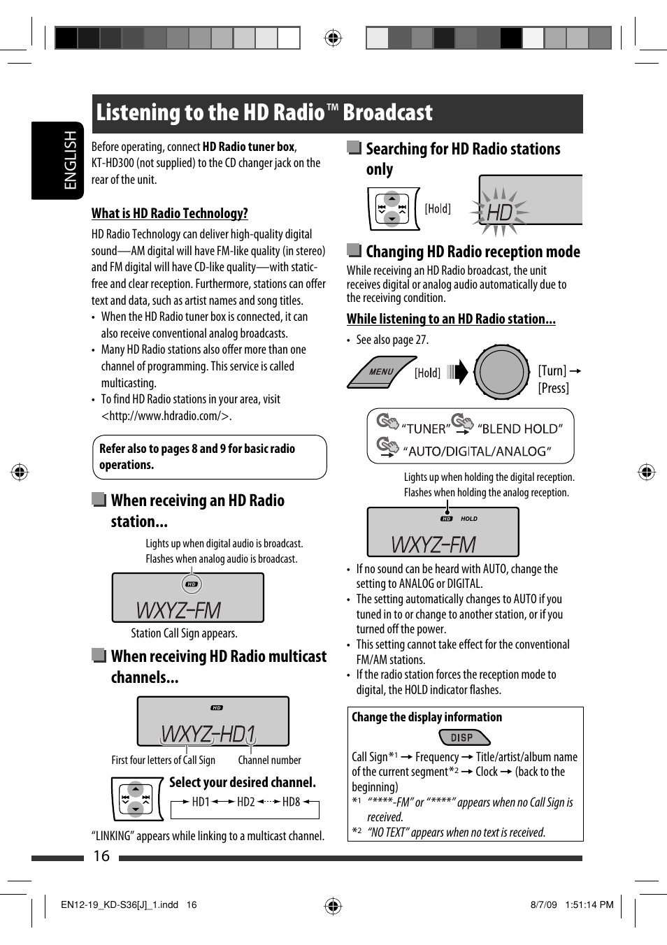 Listening to the hd radio ™ broadcast, English 16 | JVC GET0643-001A User Manual | Page 16 / 85