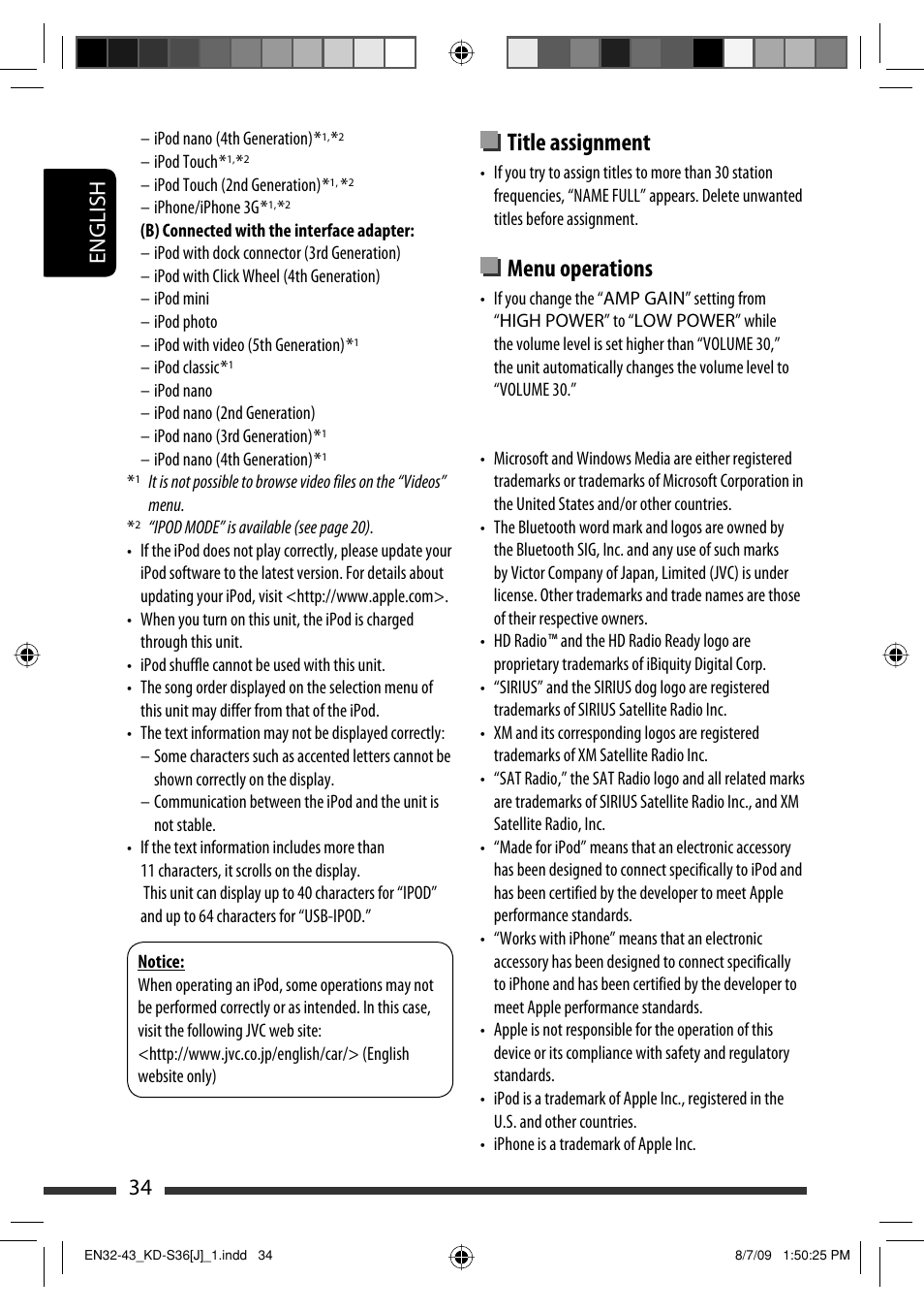 Title assignment, Menu operations, English 34 | JVC GET0643-001A User Manual | Page 34 / 85