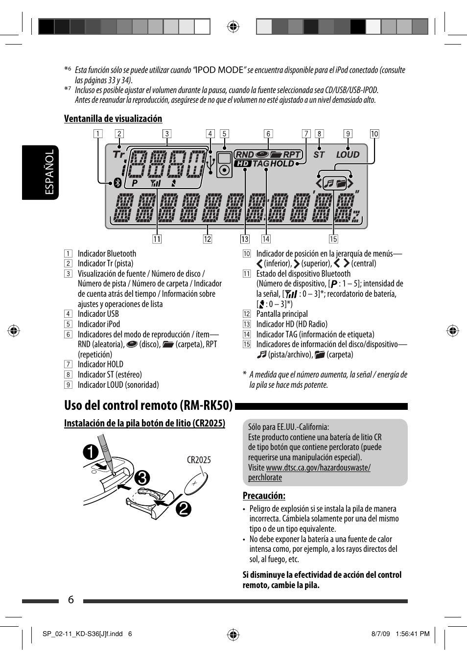Uso del control remoto (rm-rk50), Español 6 | JVC GET0643-001A User Manual | Page 48 / 85