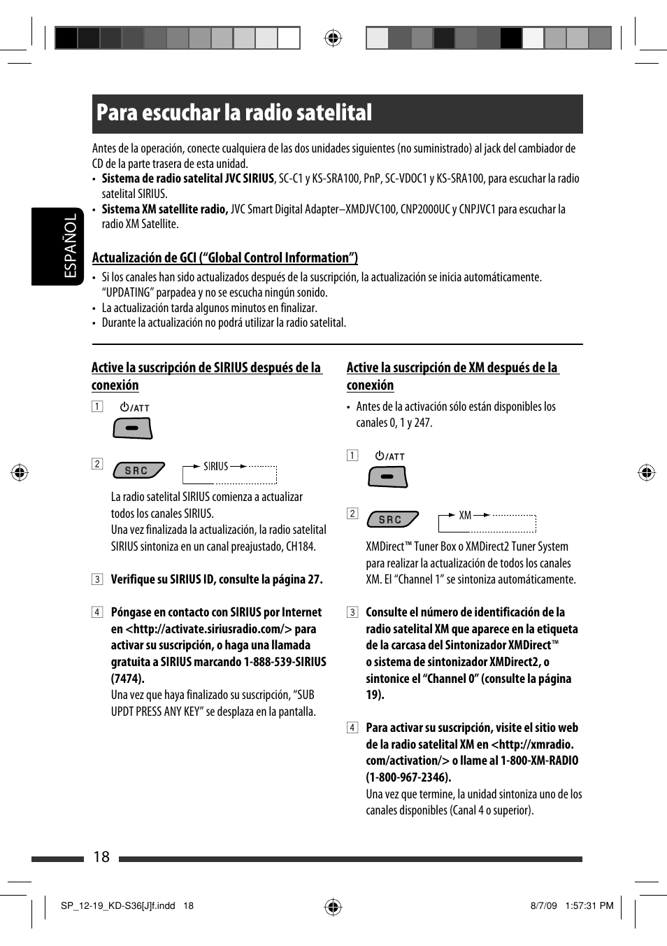 Para escuchar la radio satelital, Español 18 | JVC GET0643-001A User Manual | Page 60 / 85