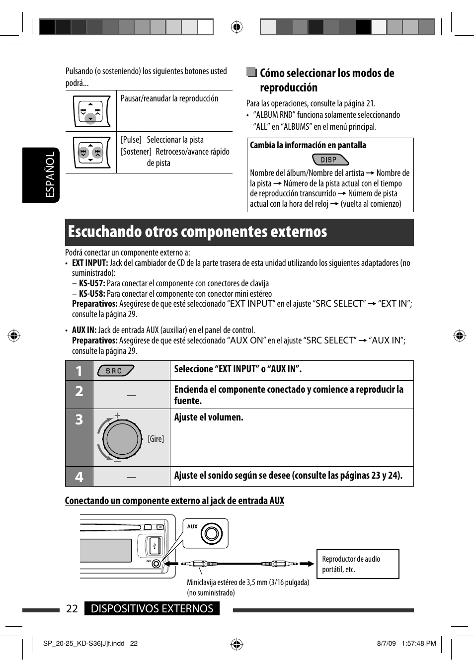 Escuchando otros componentes externos, Cómo seleccionar los modos de reproducción | JVC GET0643-001A User Manual | Page 64 / 85