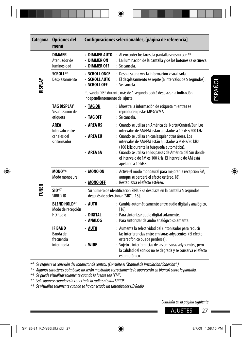 Español 27 ajustes | JVC GET0643-001A User Manual | Page 69 / 85
