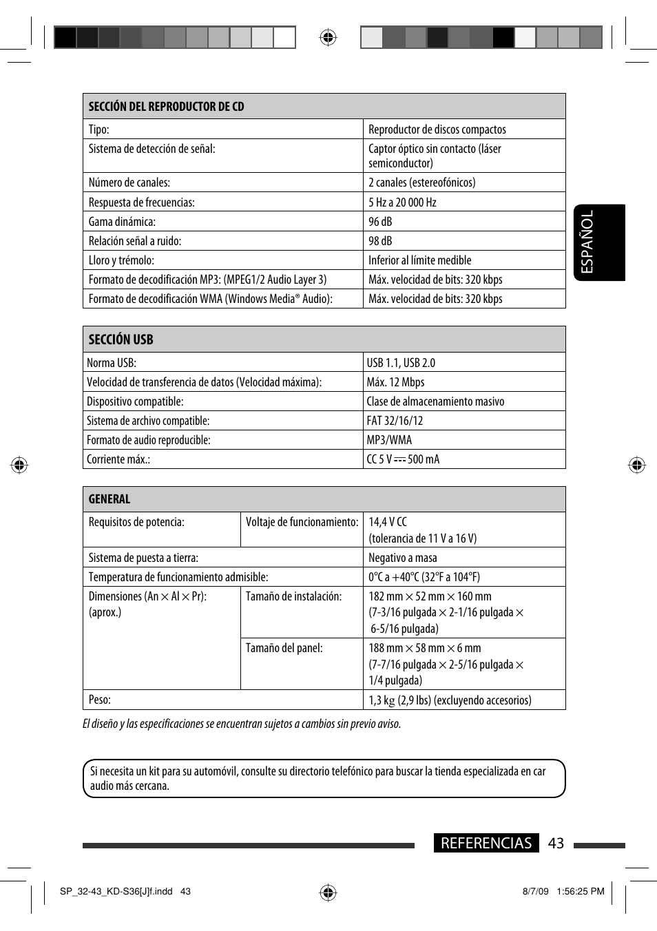 Español 43 referencias | JVC GET0643-001A User Manual | Page 85 / 85