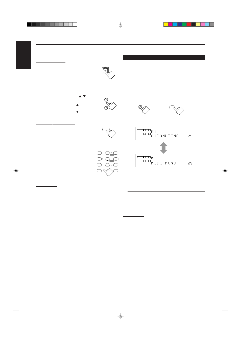 English, Press fm/am to select the band (fm or am), Press fm/am | Selecting the fm reception mode, Press fm mode | JVC RX-8012VSL User Manual | Page 26 / 62