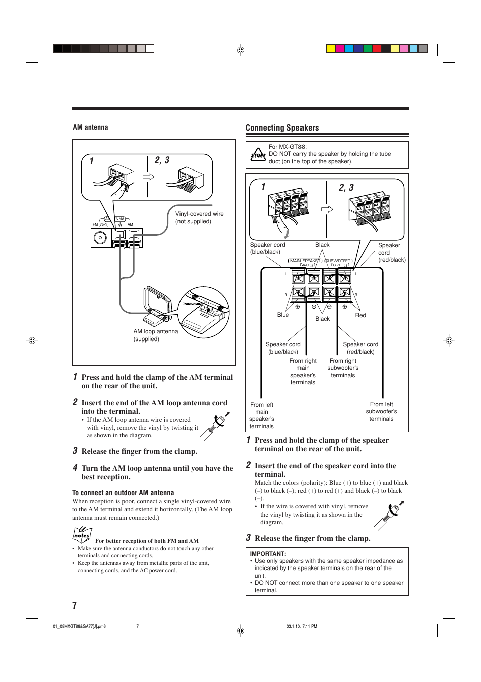 Connecting speakers | JVC MX-GA77 User Manual | Page 10 / 44