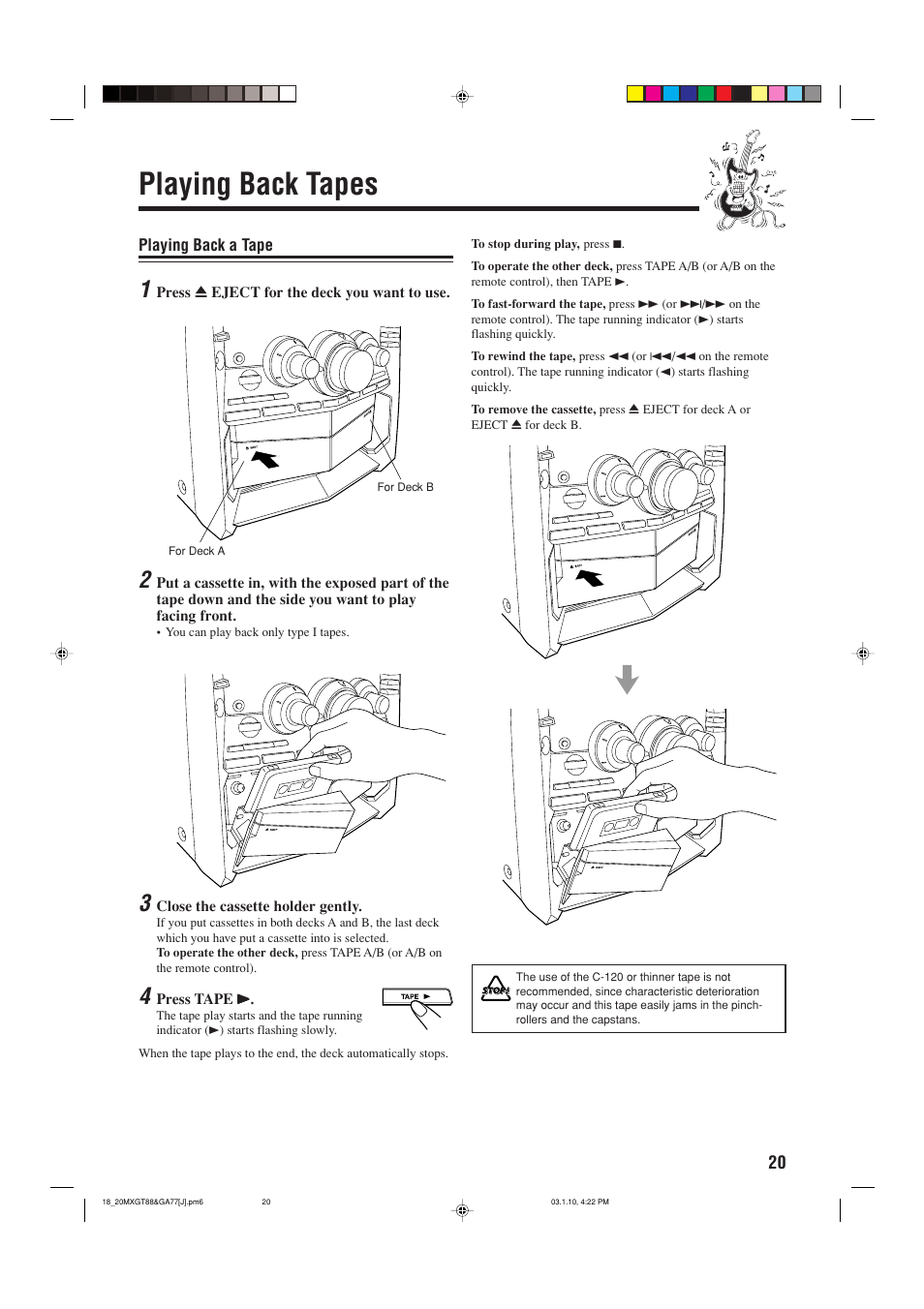 Tape mode, Tape playback, Playing back tapes | JVC MX-GA77 User Manual | Page 23 / 44