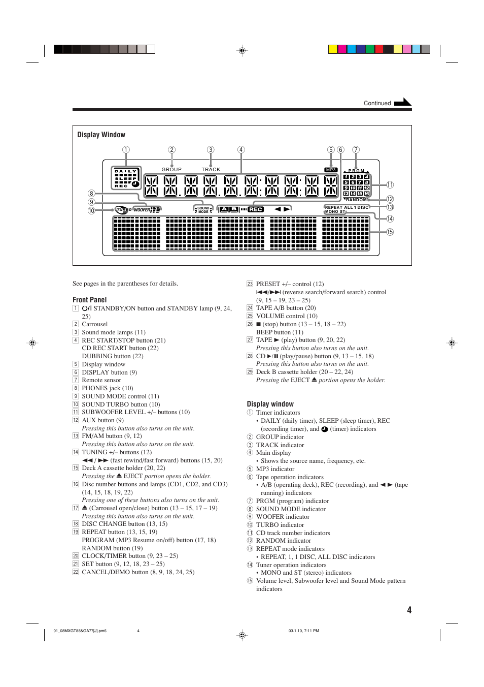 Display | JVC MX-GA77 User Manual | Page 7 / 44