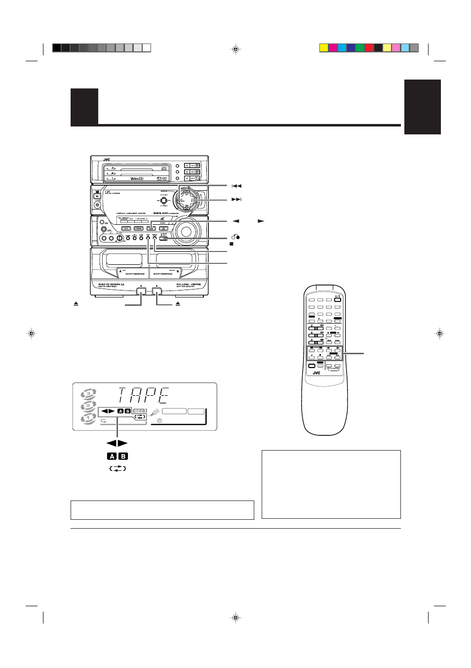 Using the cassette deck (listening to a tape), 27 english, Unit (front panel) | Remote control display, Cassette deck control buttons | JVC MX-V508T User Manual | Page 31 / 48