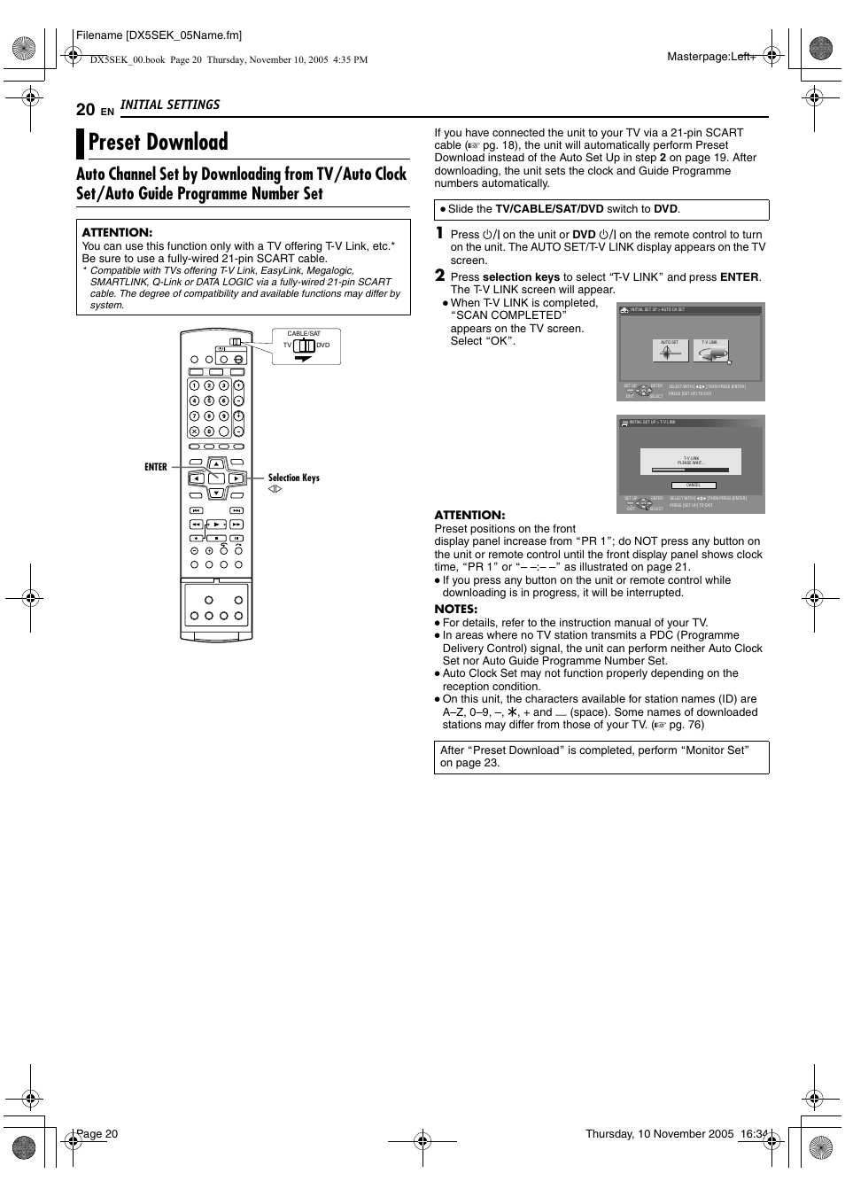 Preset download, A pg. 20) e, Initial settings | JVC DR-DX5SEK User Manual | Page 20 / 92