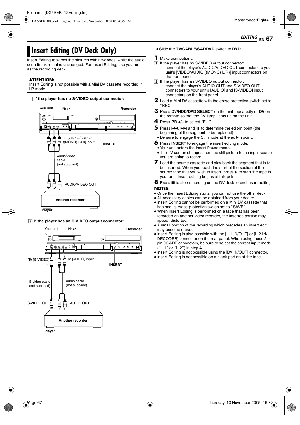 Insert editing (dv deck only), A pg. 67 | JVC DR-DX5SEK User Manual | Page 67 / 92