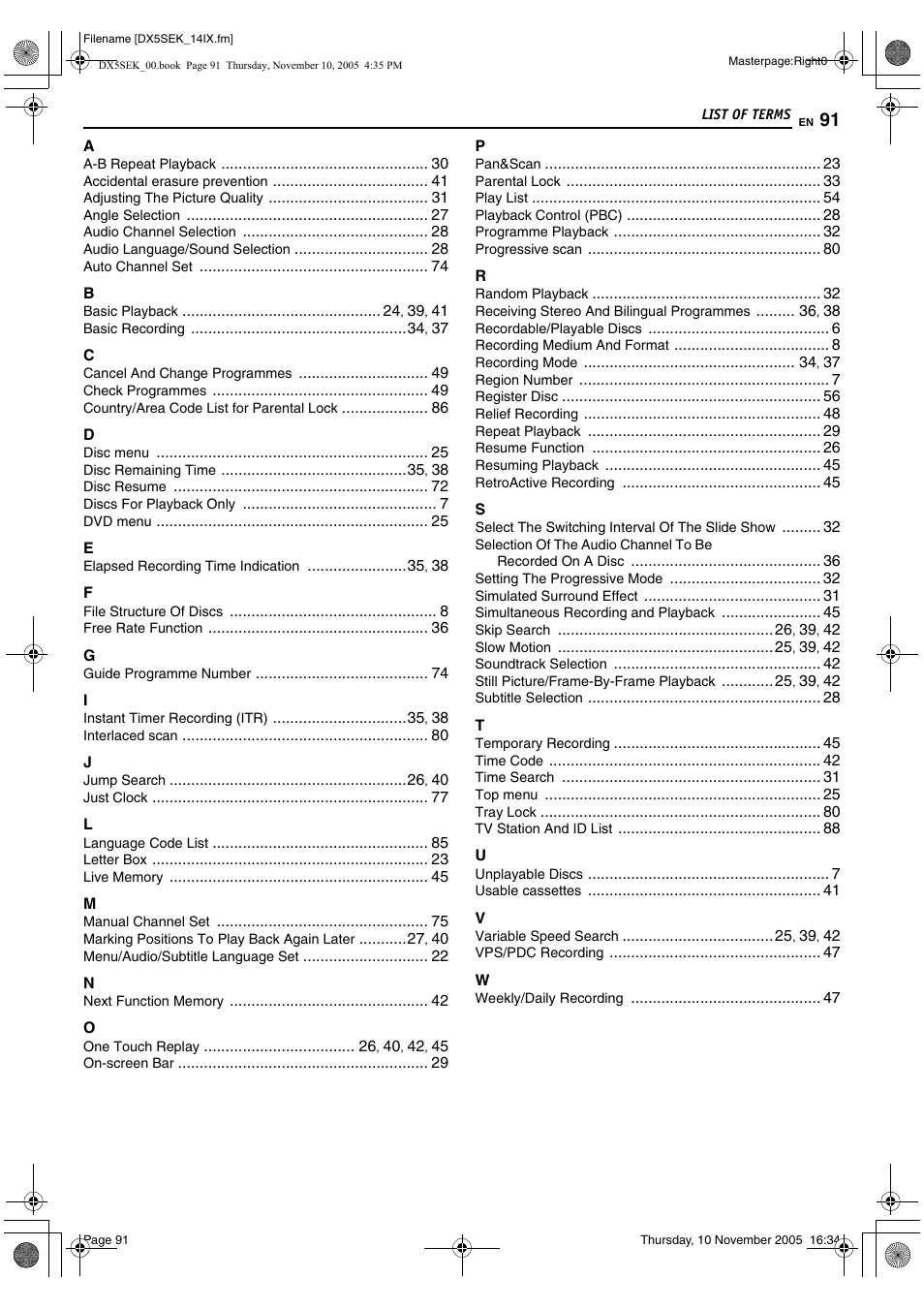 List of terms, 91 list | JVC DR-DX5SEK User Manual | Page 91 / 92