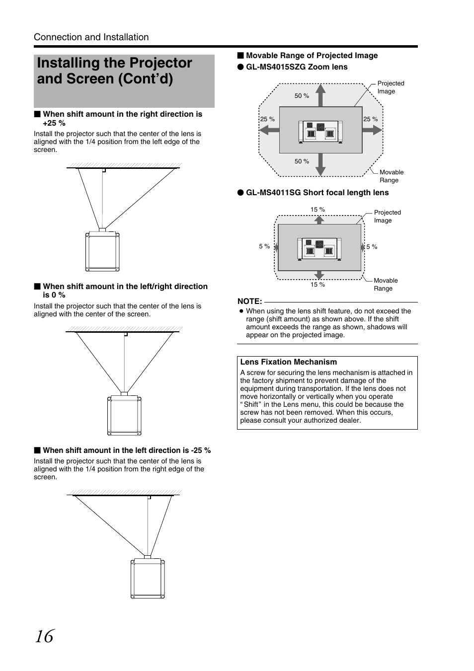 Installing the projector and screen (cont’d), Connection and installation | JVC DLA-SH7NL User Manual | Page 16 / 64