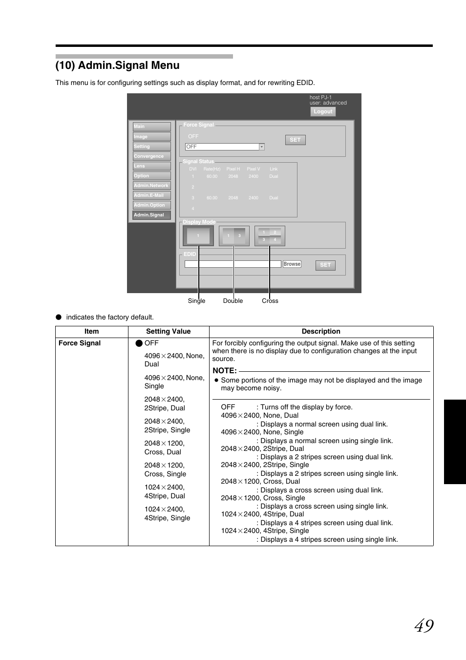 10) admin.signal menu, 10) admin. signal menu | JVC DLA-SH7NL User Manual | Page 49 / 64