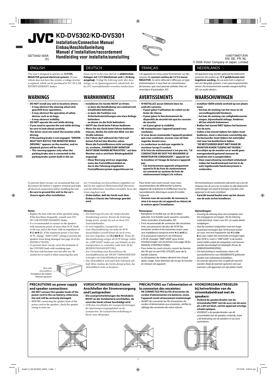 JVC DVD/CD Receiver KD-DV5301 User Manual | 6 pages