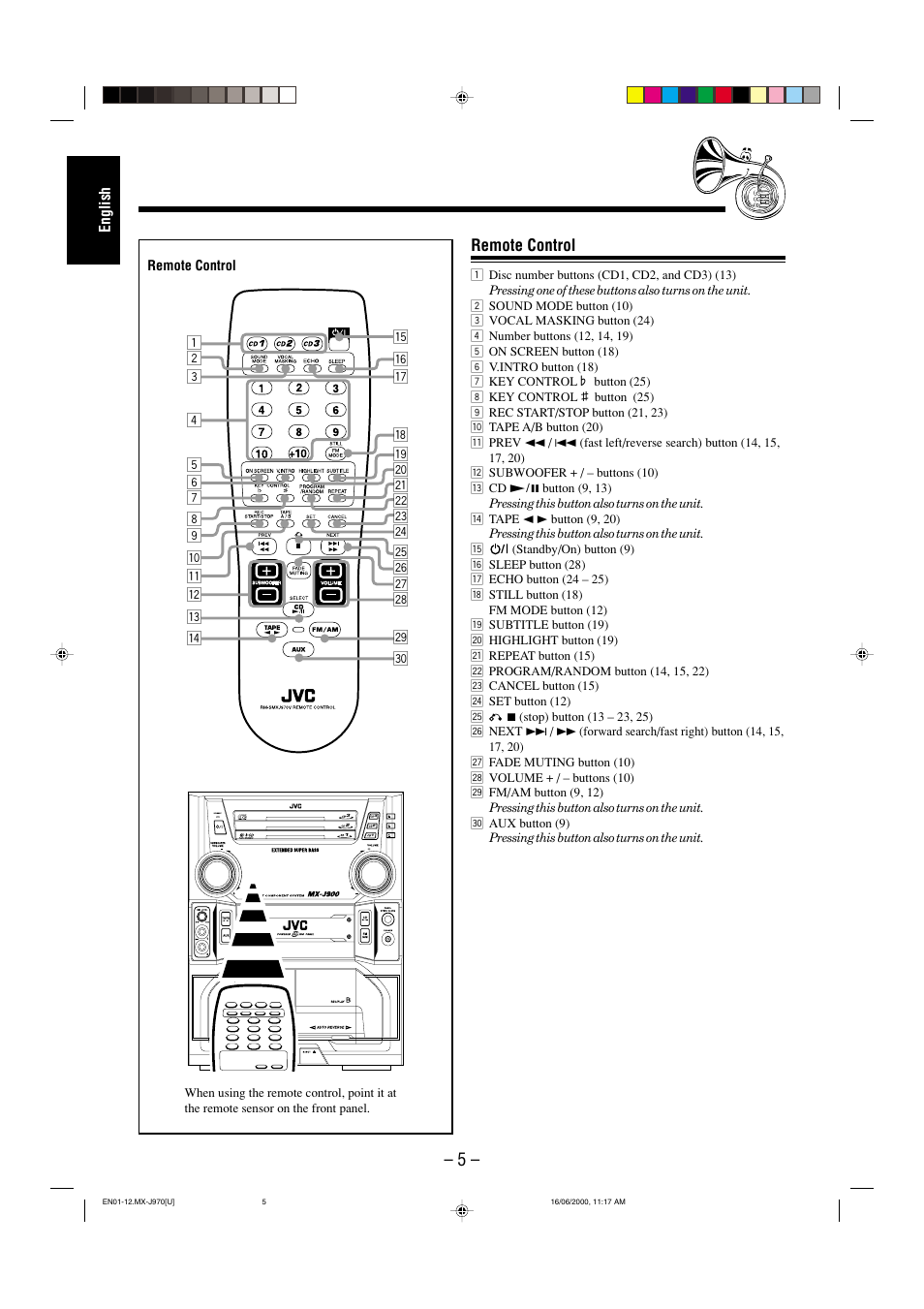 Remote control | JVC CA-MXJ980V User Manual | Page 10 / 37