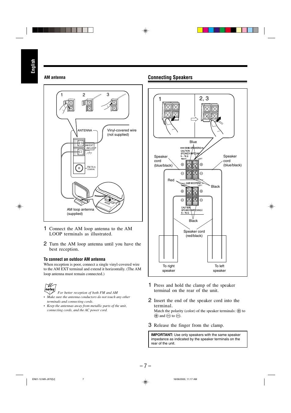 Connecting speakers | JVC CA-MXJ980V User Manual | Page 12 / 37