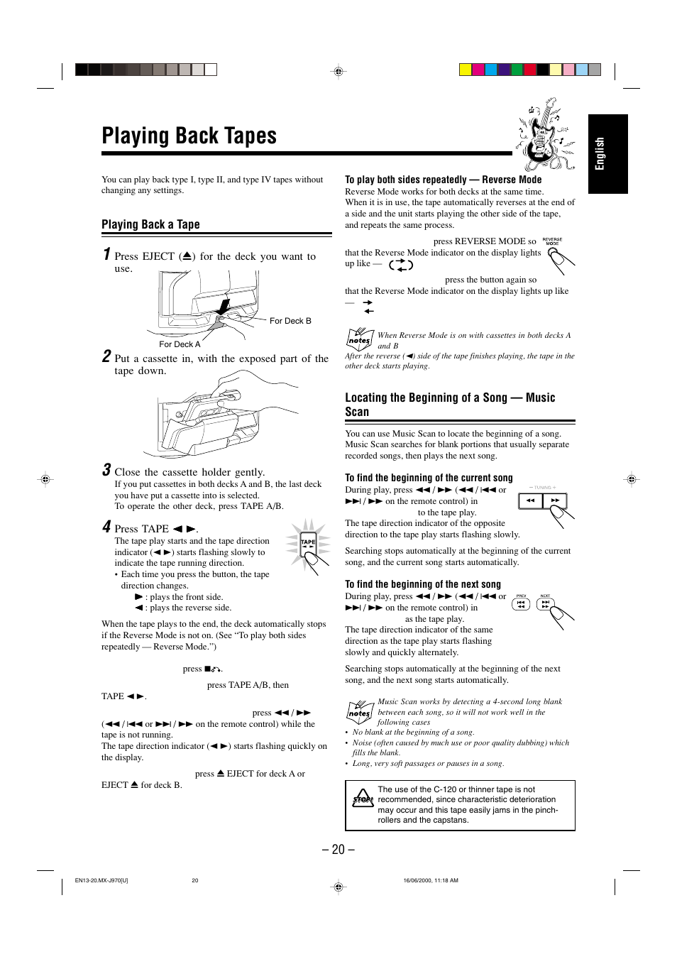 Playing back tapes | JVC CA-MXJ980V User Manual | Page 25 / 37