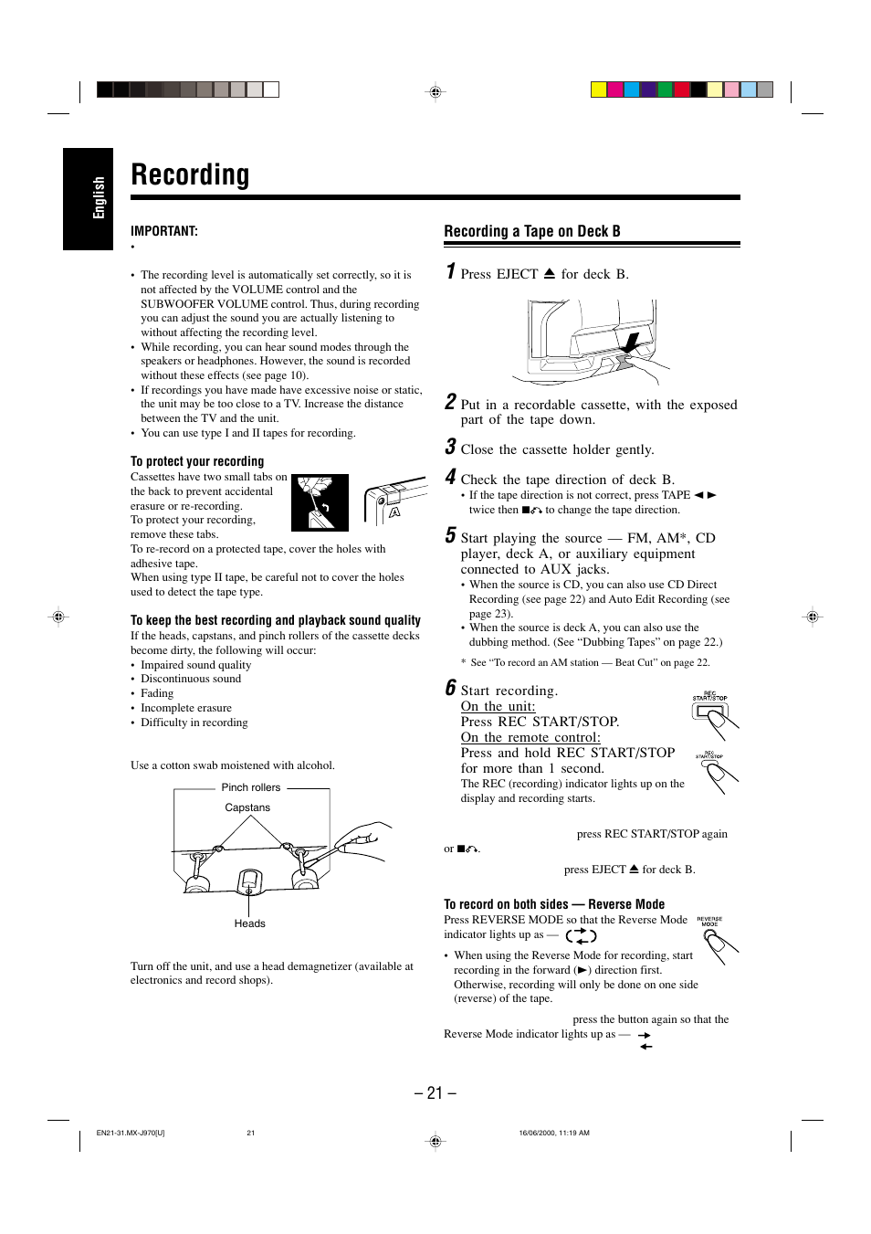 Recording | JVC CA-MXJ980V User Manual | Page 26 / 37
