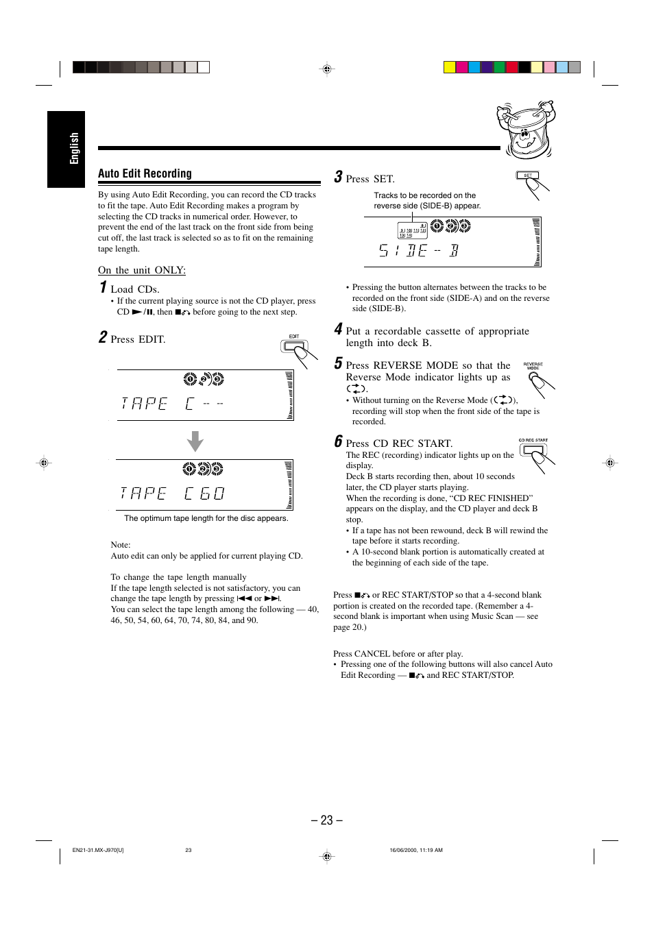 Auto edit recording | JVC CA-MXJ980V User Manual | Page 28 / 37