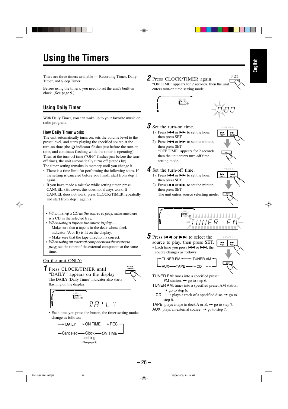 Using the timers | JVC CA-MXJ980V User Manual | Page 31 / 37