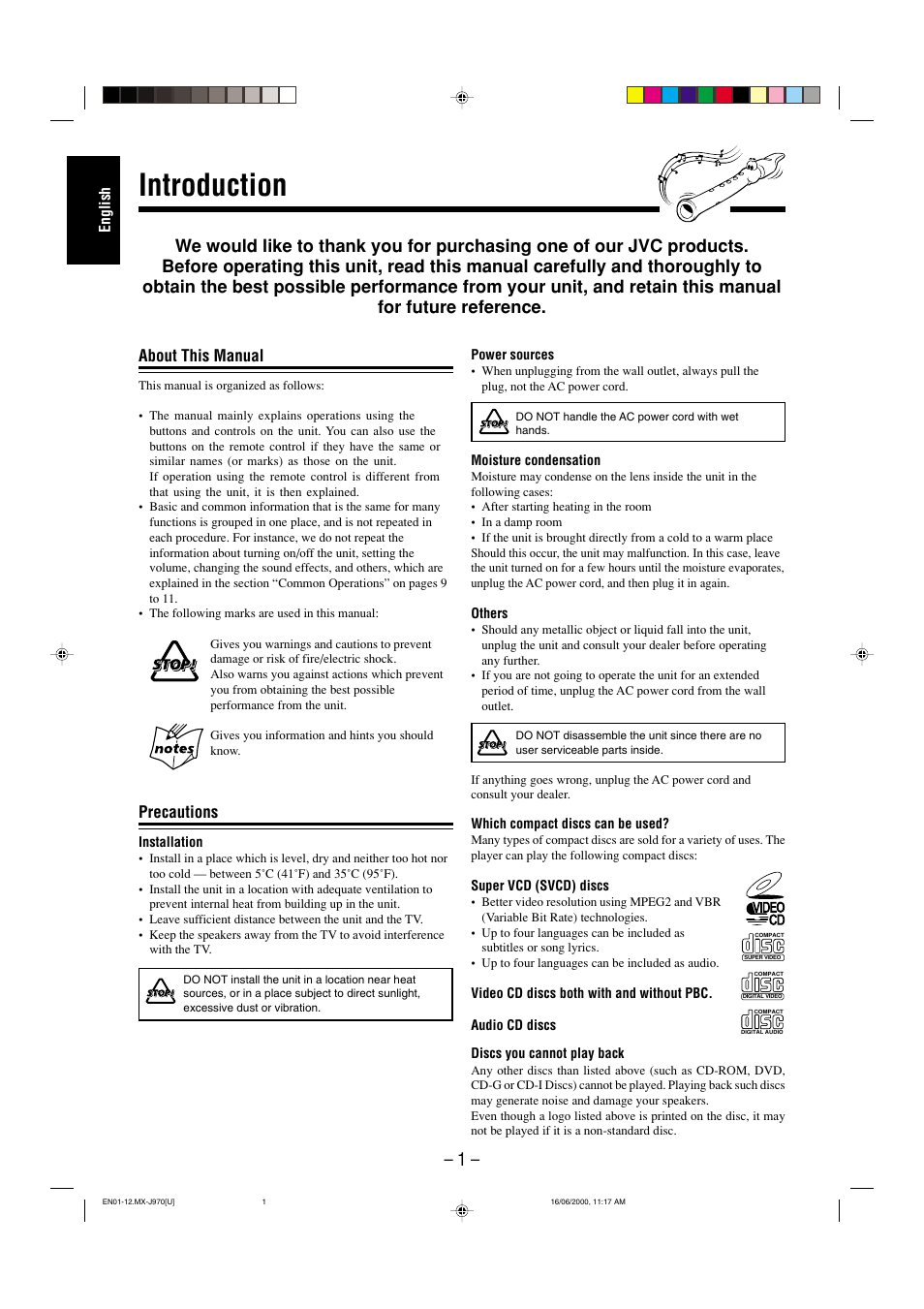 Introduction, About this manual, Precautions | JVC CA-MXJ980V User Manual | Page 6 / 37