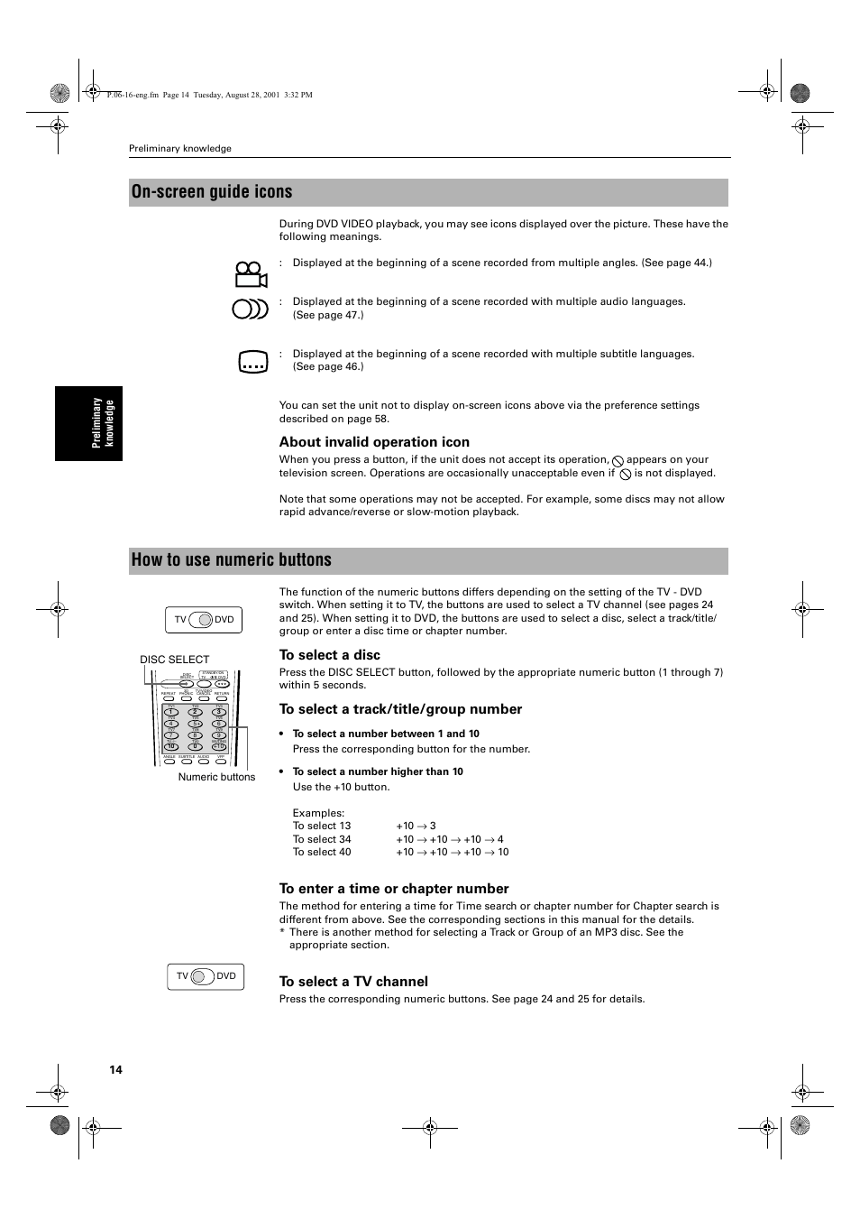 On-screen guide icons, How to use numeric buttons, About invalid operation icon | JVC XV-FA92SL User Manual | Page 16 / 74