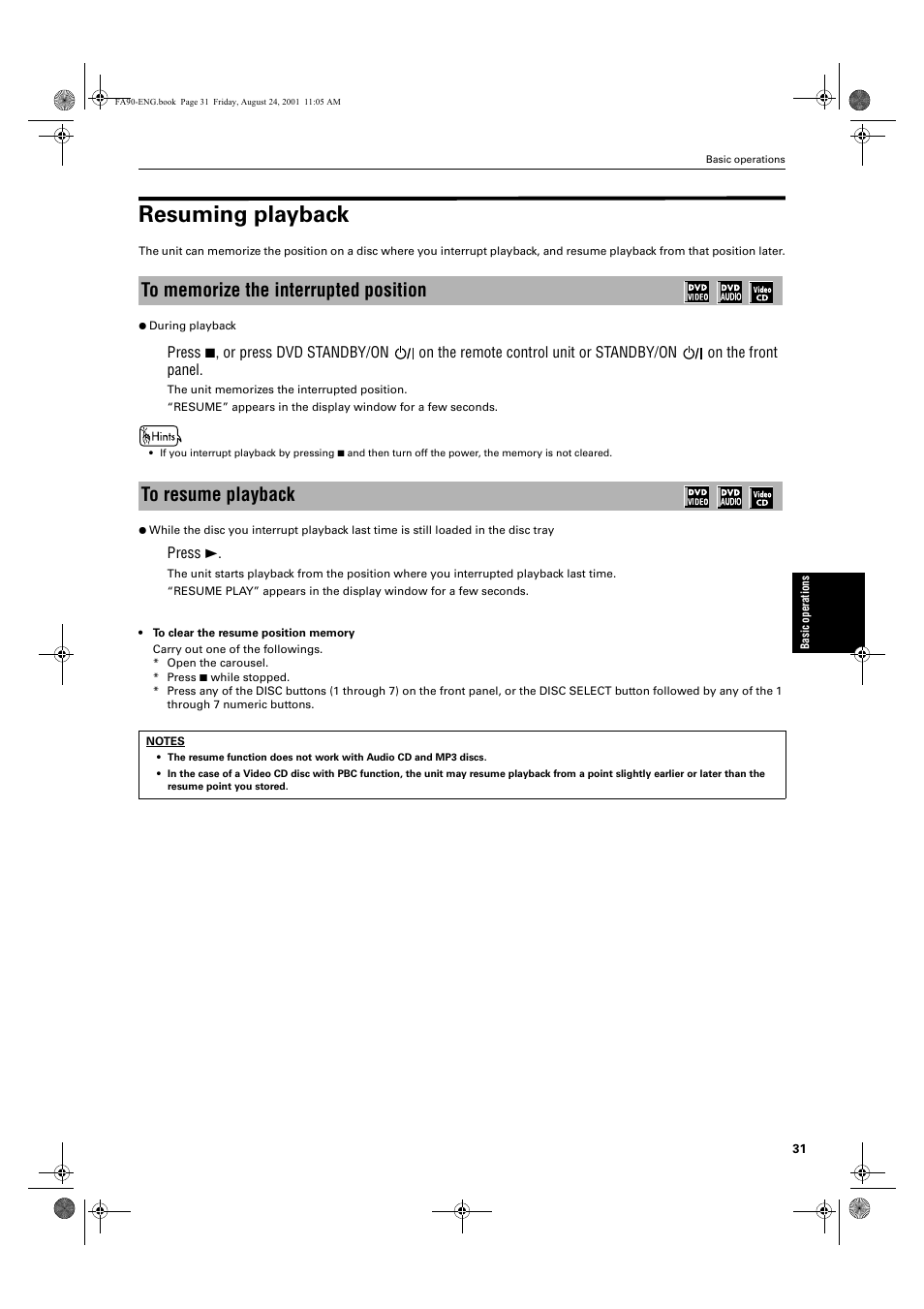 Resuming playback | JVC XV-FA92SL User Manual | Page 33 / 74