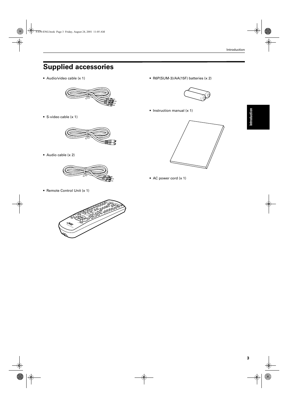 Supplied accessories, S.f re q, Introduction | English, 1*errn 3djh  )ulgd\ $xjxvw    $0 | JVC XV-FA92SL User Manual | Page 5 / 74