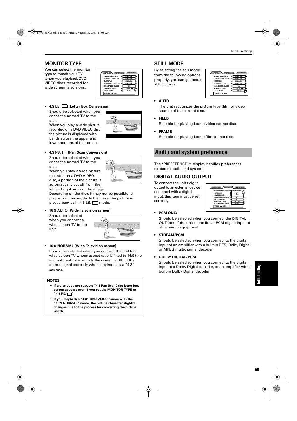 Audio and system preference, Monitor type, Still mode | Digital audio output | JVC XV-FA92SL User Manual | Page 61 / 74