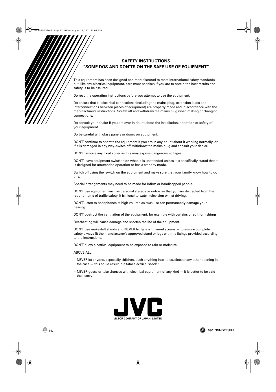 Safety instructions | JVC XV-FA92SL User Manual | Page 74 / 74