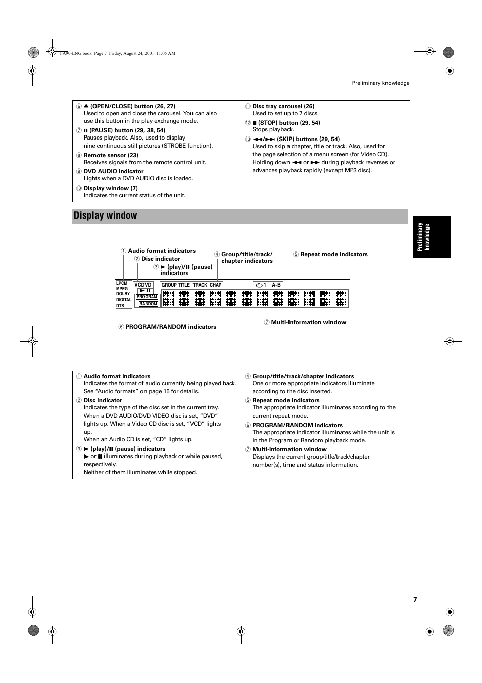 Display window | JVC XV-FA92SL User Manual | Page 9 / 74