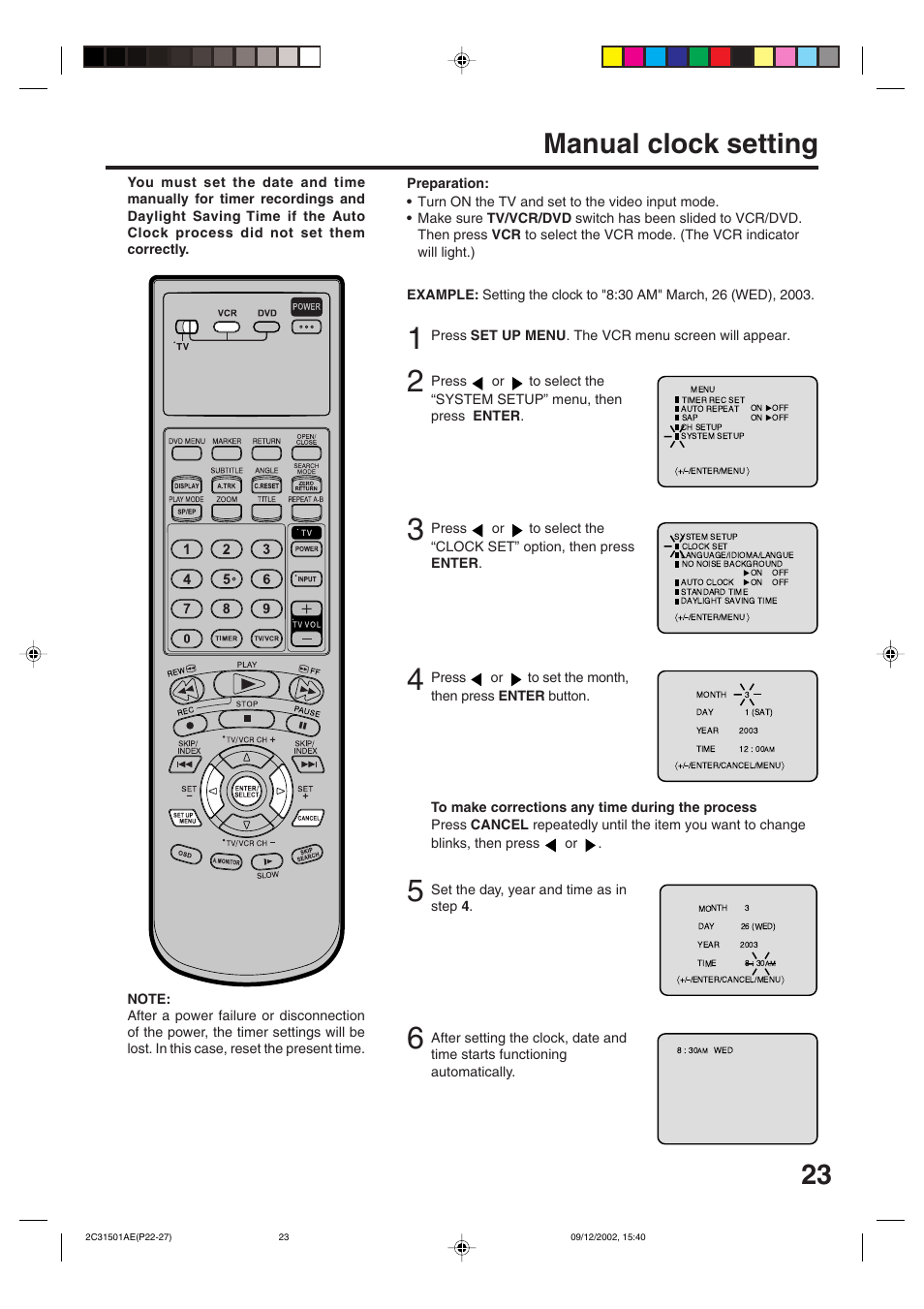 Manual clock setting | JVC HR-XVC15U User Manual | Page 23 / 64