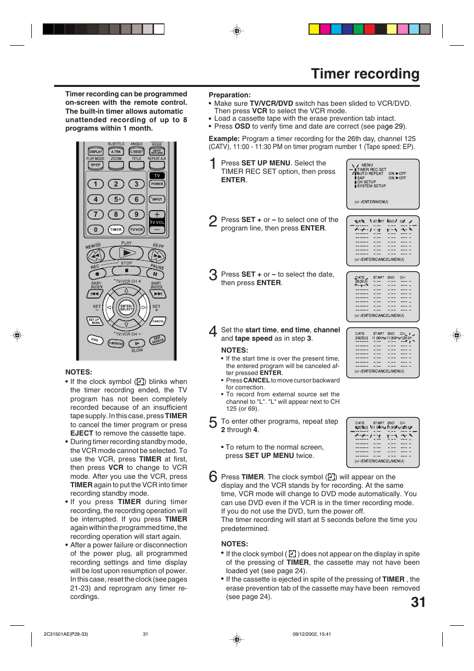 Timer recording | JVC HR-XVC15U User Manual | Page 31 / 64