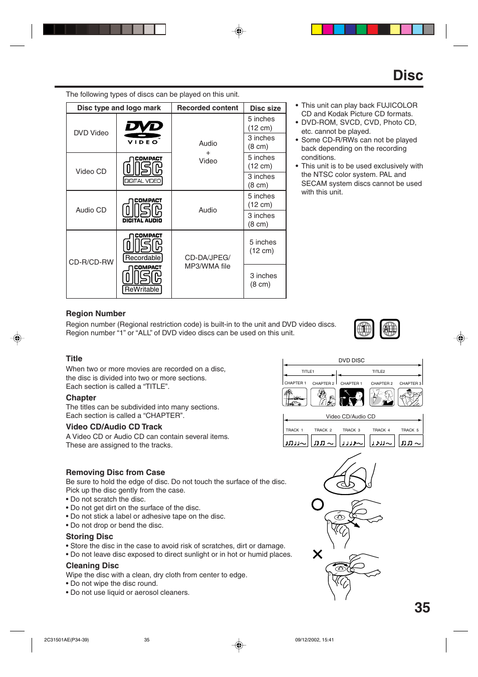 Disc playback operation, 35 disc | JVC HR-XVC15U User Manual | Page 35 / 64