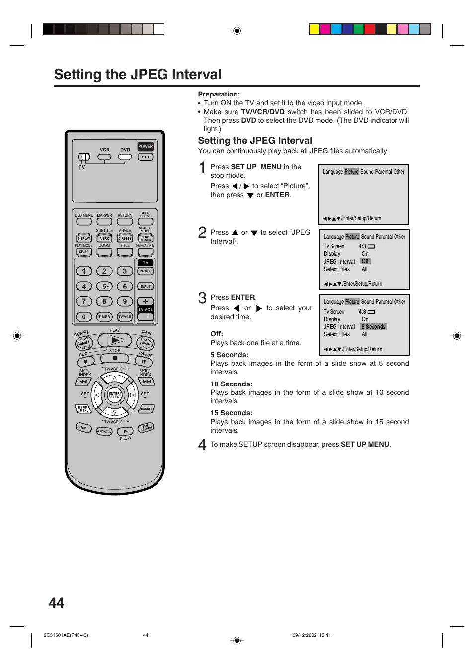 44 setting the jpeg interval, Setting the jpeg interval | JVC HR-XVC15U User Manual | Page 44 / 64