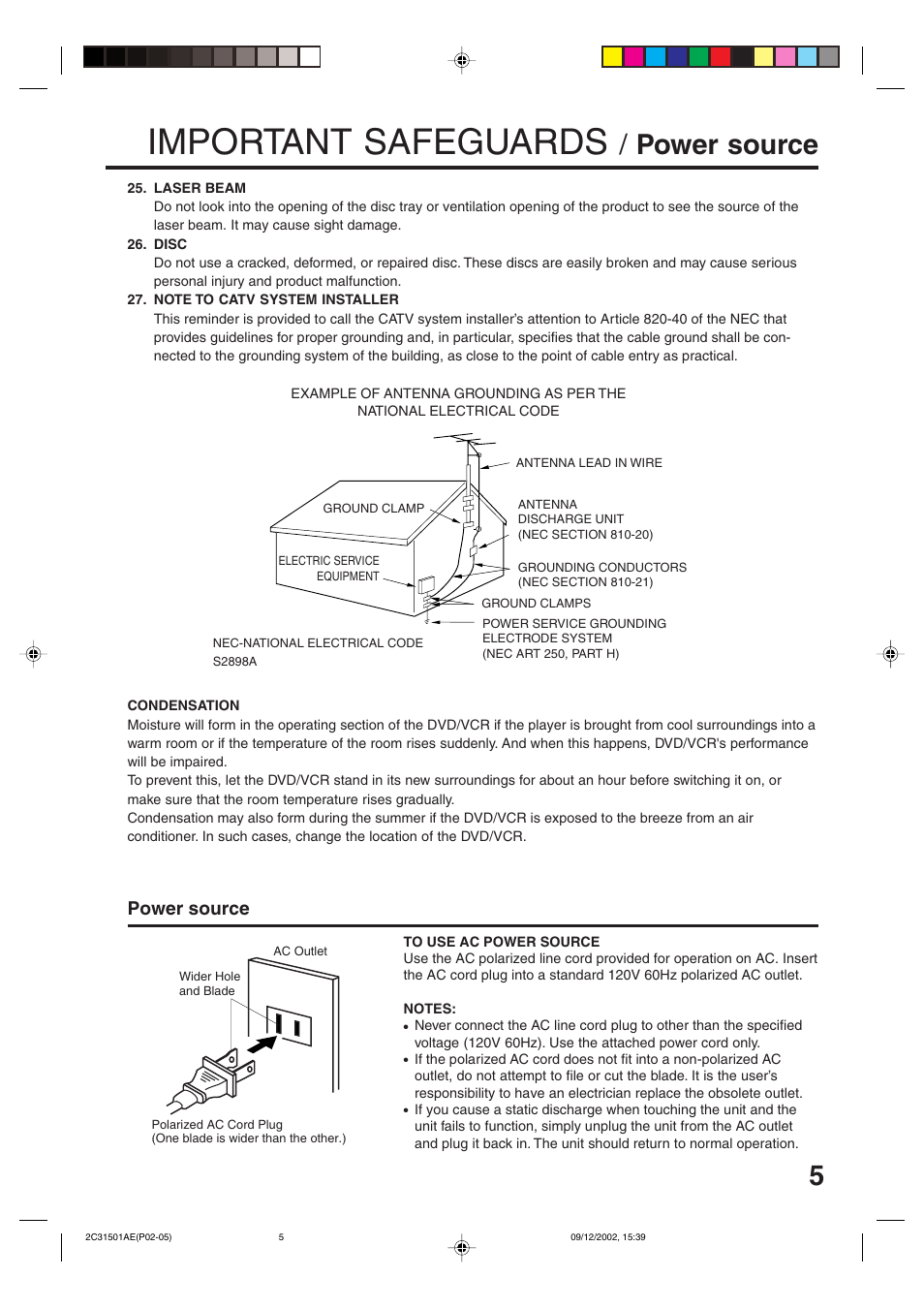 Important safeguards, Power source | JVC HR-XVC15U User Manual | Page 5 / 64
