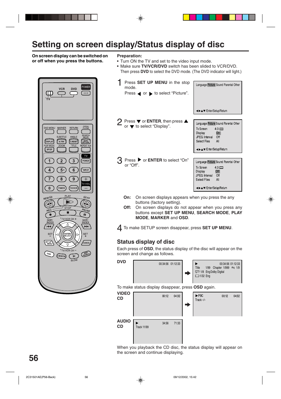 Status display of disc | JVC HR-XVC15U User Manual | Page 56 / 64