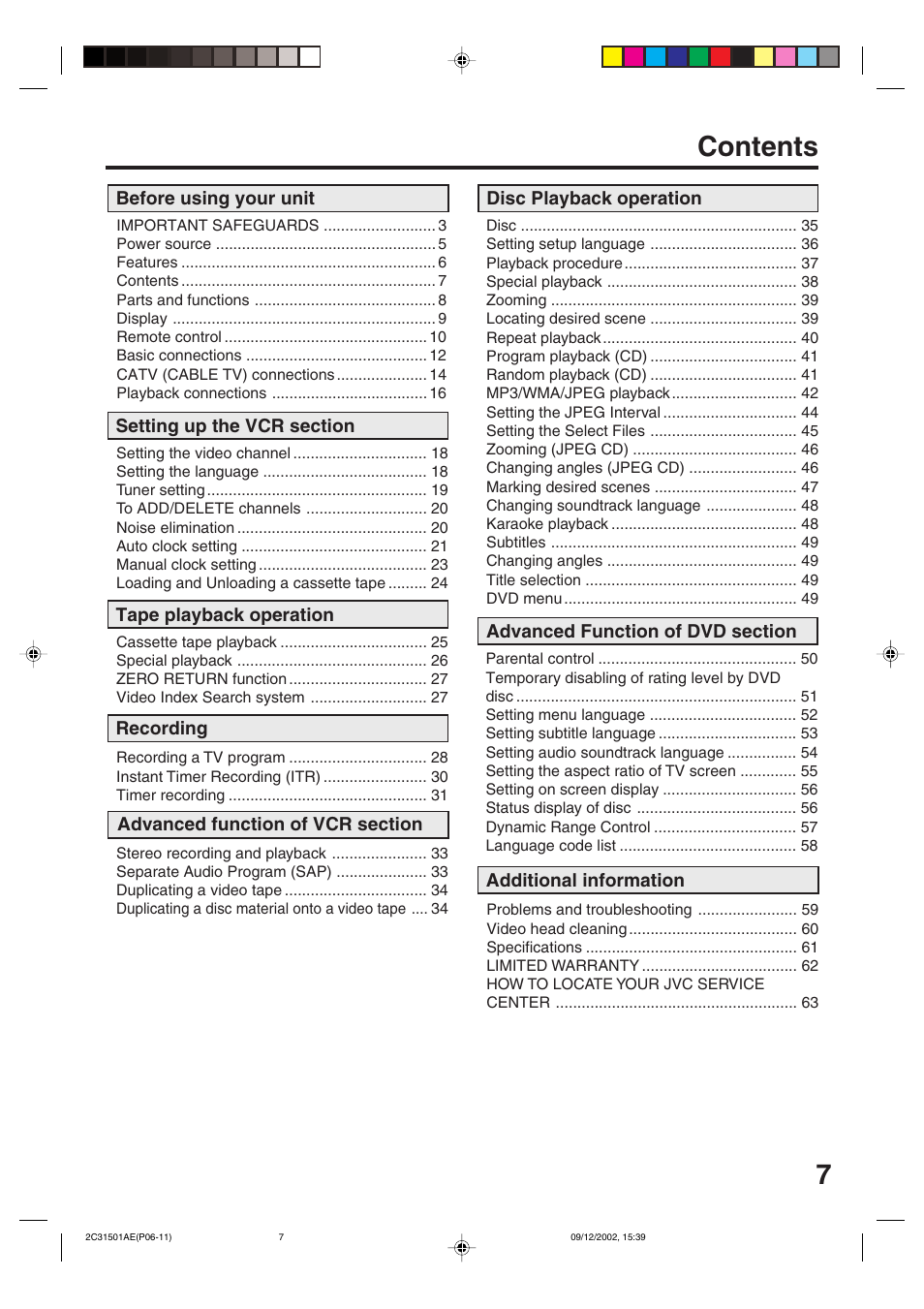 7contents | JVC HR-XVC15U User Manual | Page 7 / 64