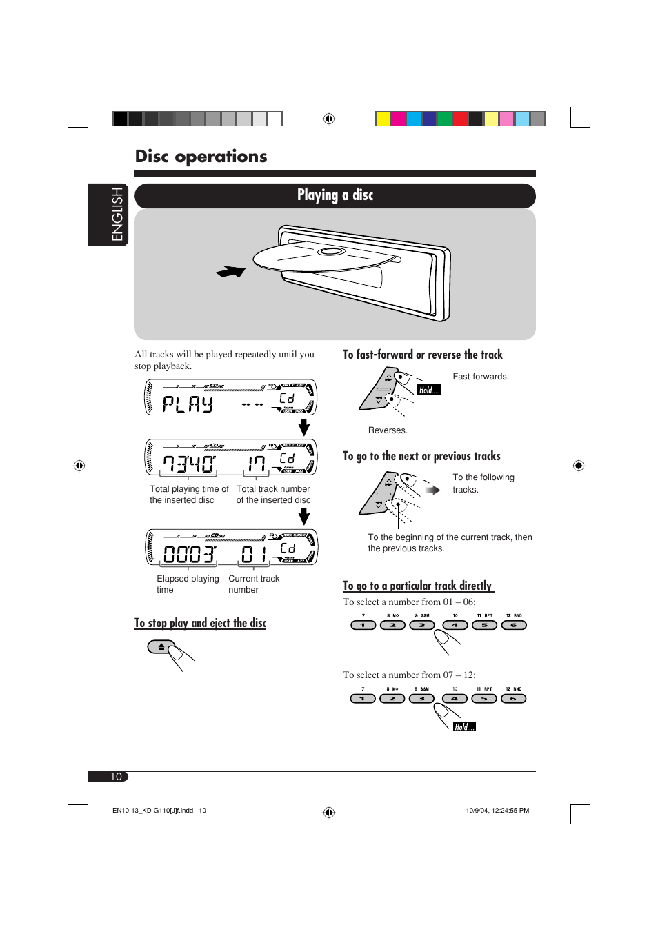 Disc operations, Playing a disc, English | JVC 1004DTSMDTJEIN User Manual | Page 10 / 56